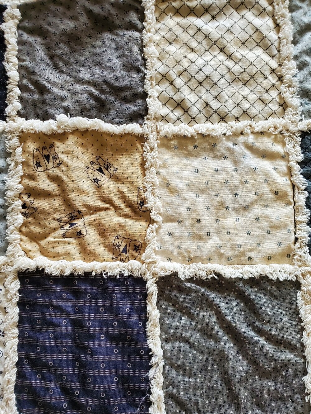Handmade Rustic Rag Quilt Cozy Lap Blanket Country Table Topper - Picture 9 of 11